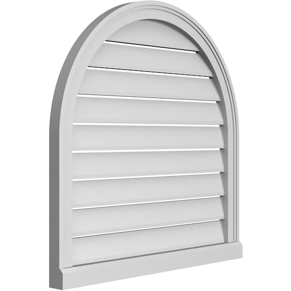 Round Top Surface Mount PVC Gable Vent: Functional, W/ 2W X 2P Brickmould Sill Frame, 30W X 30H